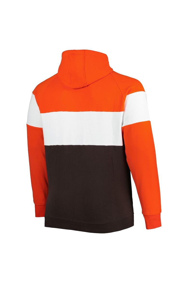 Men's New Era Orange/Brown Cleveland Browns Big & Tall Throwback Colorblock Fleece Raglan Pullover Hoodie, Alternate, color, Brown