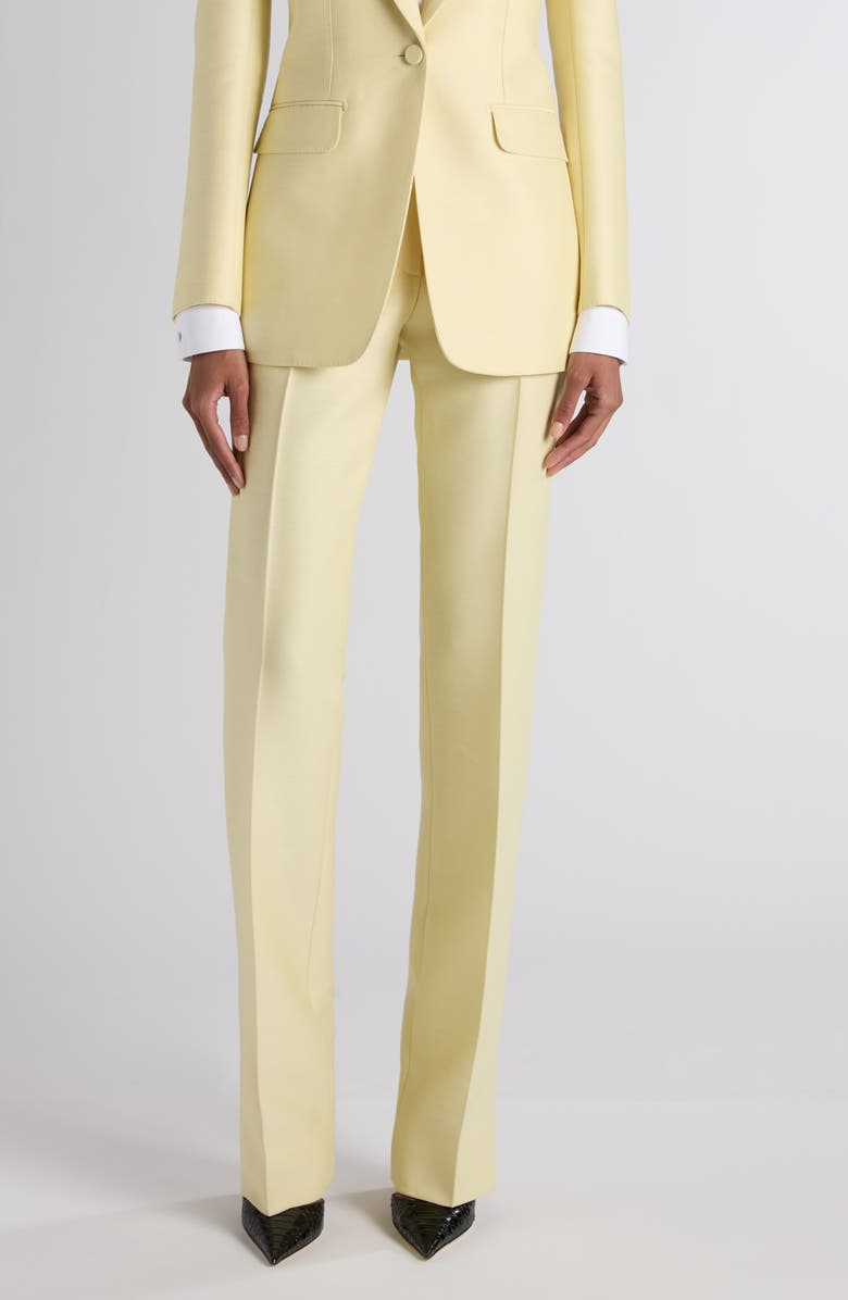 TOM FORD High Waist Wool
Silk Radzimir Straight Leg Pants, Main, color, Pale Lemon