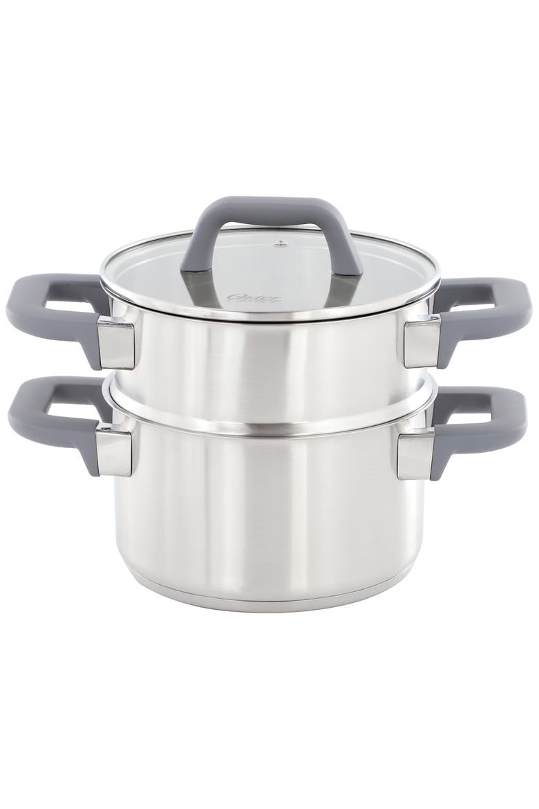 3 Piece 2.9 Quart Stainless Steel Steamer Set with Lid, Main, color, Silver