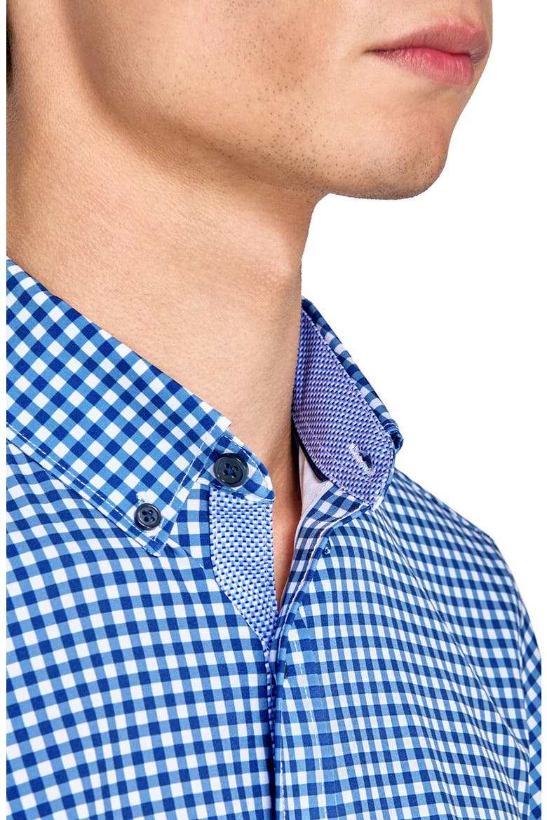 Slim Fit Mini Check Recycled 4-Way Stretch Performance Short Sleeve Shirt, Alternate, color, WHITE/BLUE