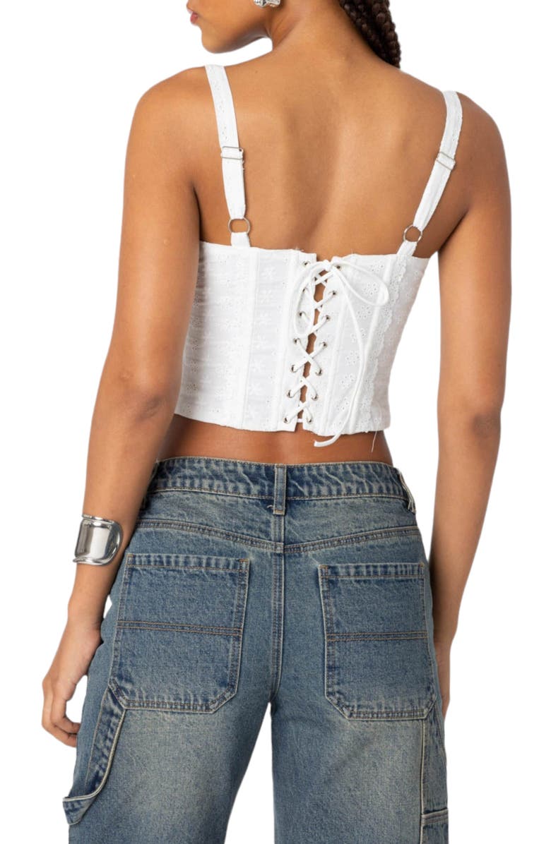 EDIKTED Garden Girl Eyelet Lace Corset Top, Alternate, color, White