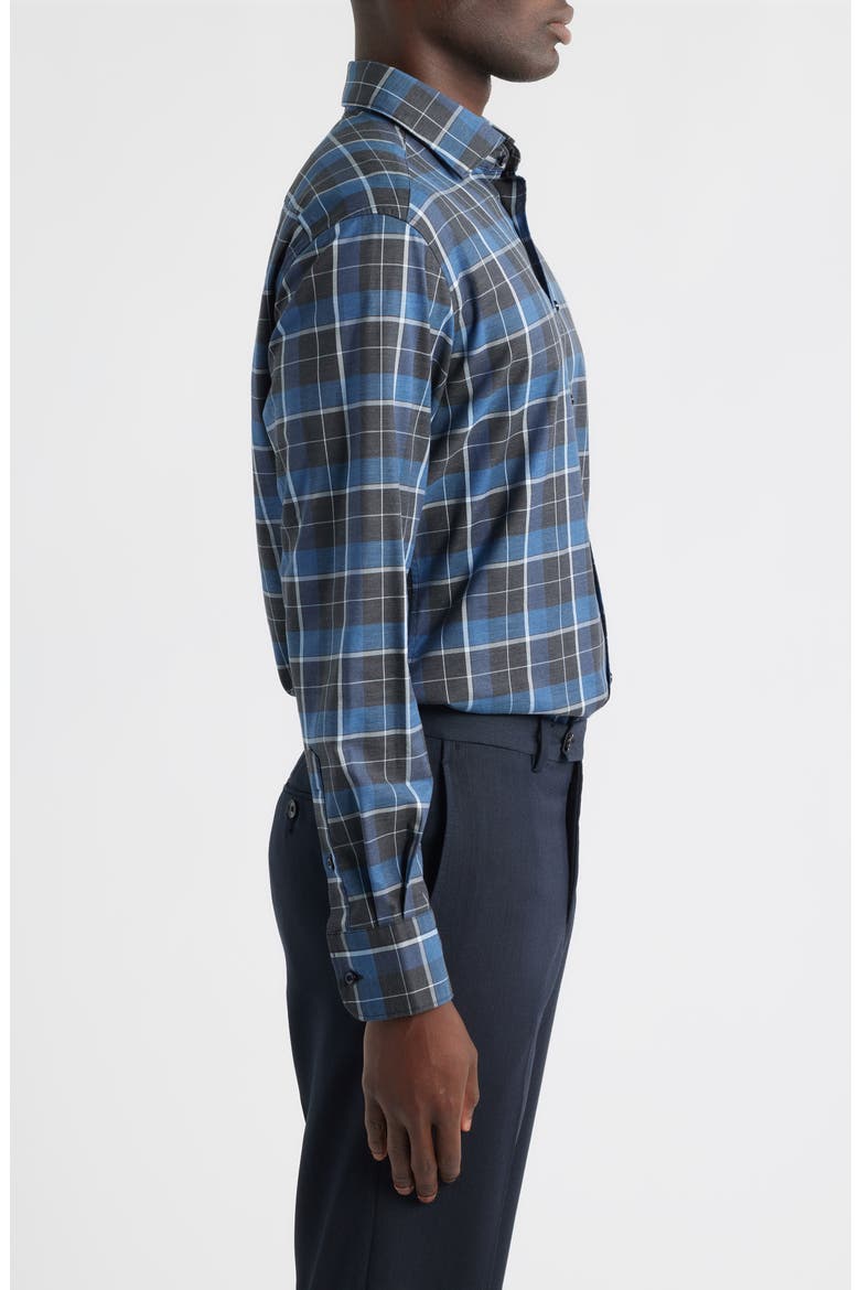 Modern Fit Plaid Non-Iron Cotton Twill Dress Shirt, Alternate, color, DARK BLUE