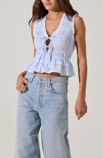 Tie Front Tiered Hem Top