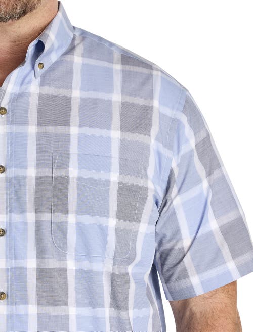 Harbor Bay By Dxl Big & Tall Easy-care Large Plaid Sport Shirt In Blue