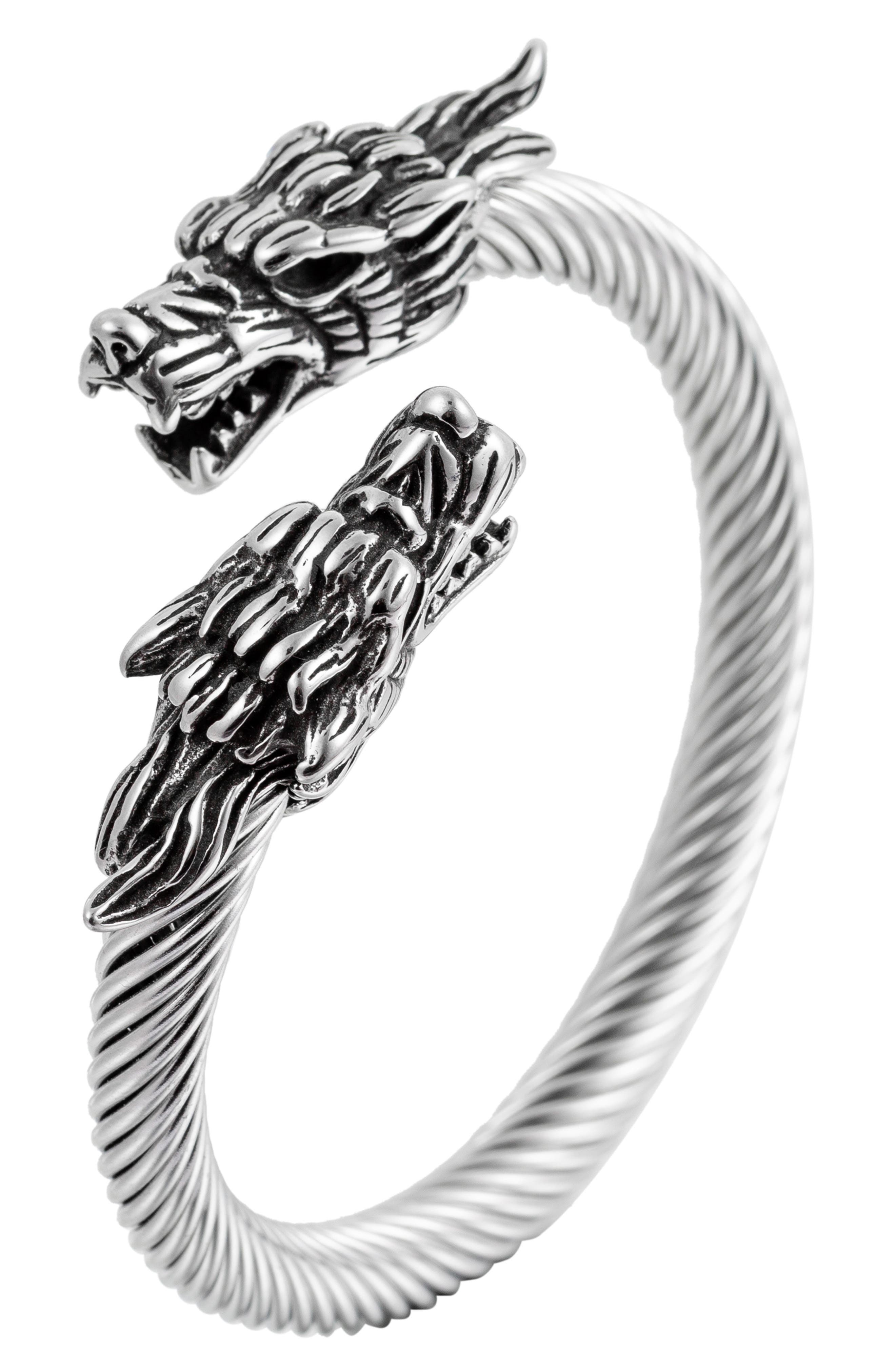 EYE CANDY LOS ANGELES Double Dragon Titanium Silver Wire Bracelet
