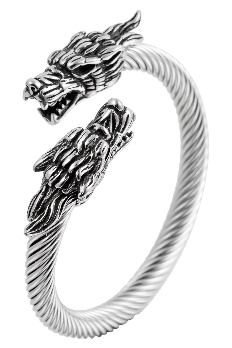 Double Dragon Titanium Silver Wire Bracelet, Main, color, SILVER