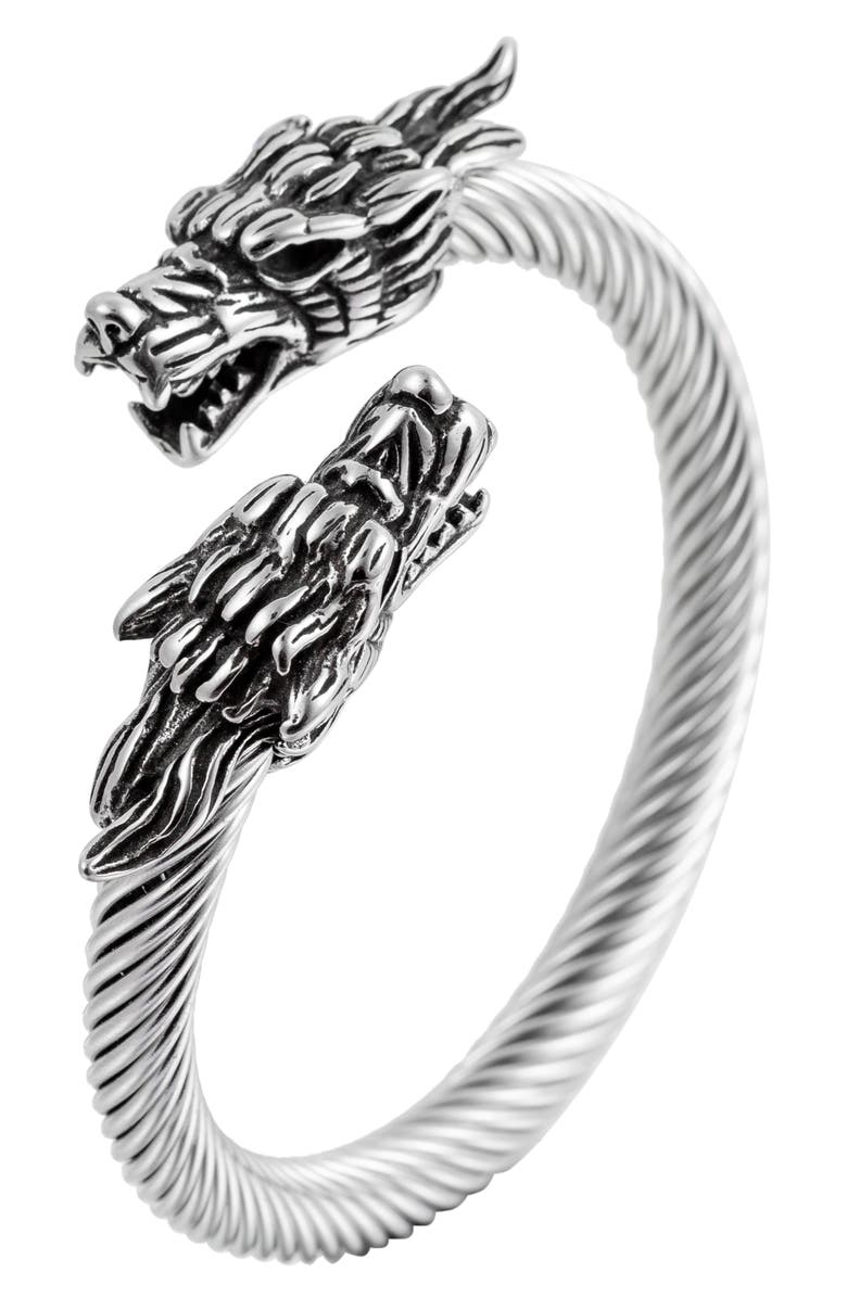 EYE CANDY LOS ANGELES Double Dragon Titanium Silver Wire Bracelet, Main, color, Silver