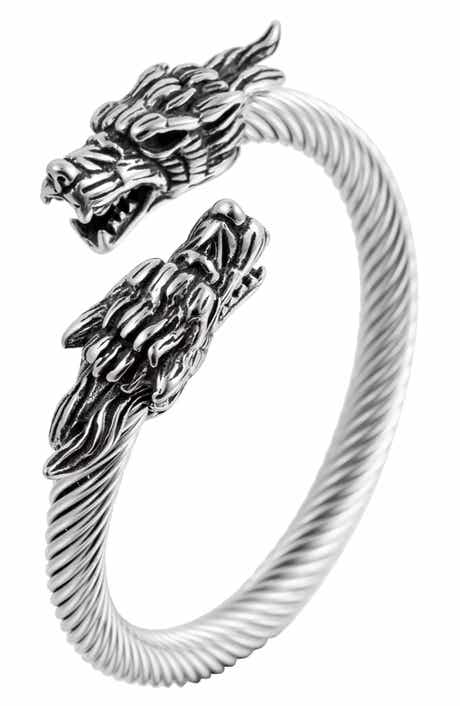 EYE CANDY LOS ANGELES Double Dragon Titanium Silver Wire Bracelet