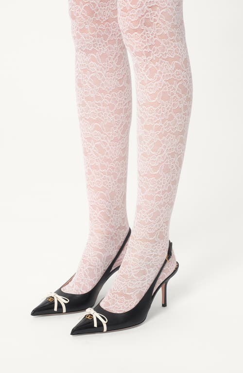 Valentino Garavani Leather Slingback With Patent Leather Toe In Black/ivory