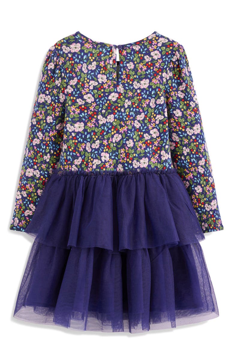 Mini Boden Kids' Jersey & Tulle Dress, Alternate, color, Starboard Blue Berry Floral