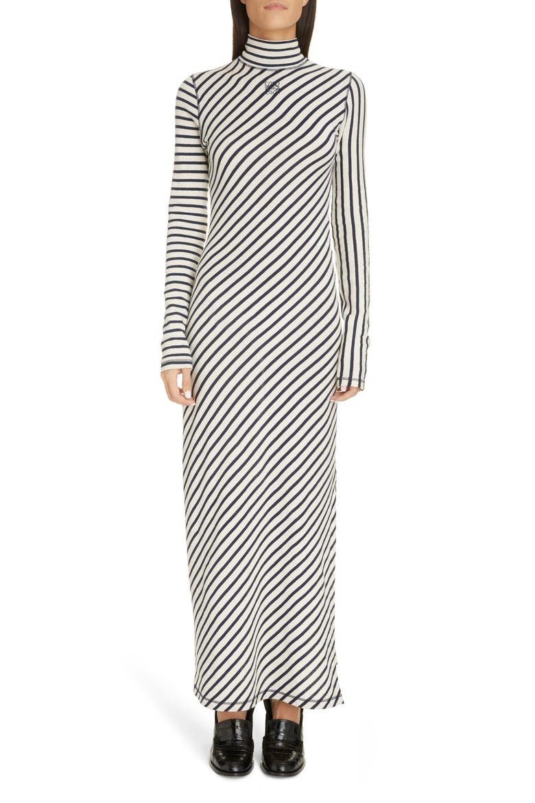 Stripe Long Sleeve Cotton Jersey Maxi Dress, Main, color, NAVY/ WHITE