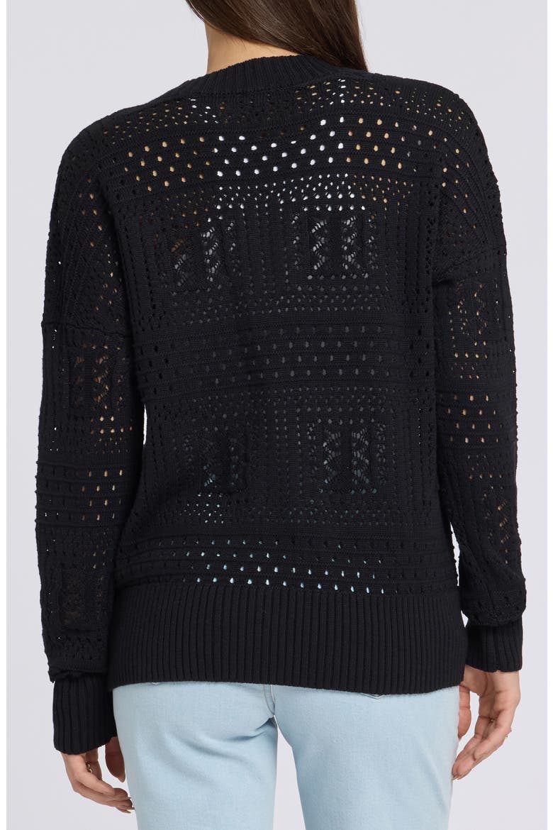 Mixed Open Stitch Cotton Blend Cardigan, Alternate, color, BLACK