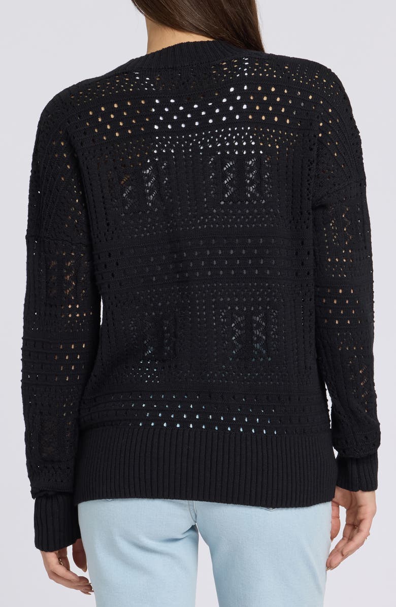 NYDJ Mixed Open Stitch Cotton Blend Cardigan, Alternate, color, Black