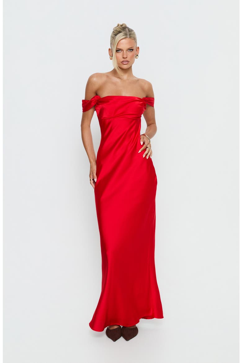 Azura Off the Shoulder Satin Gown, Alternate, color, RED