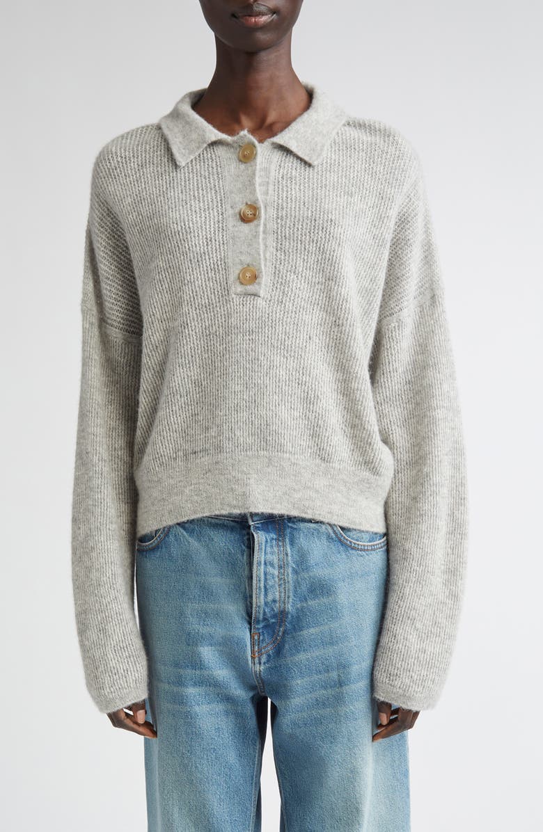 Haikure Vicky Alpaca & Wool Blend Rib Polo, Main, color, Pearl