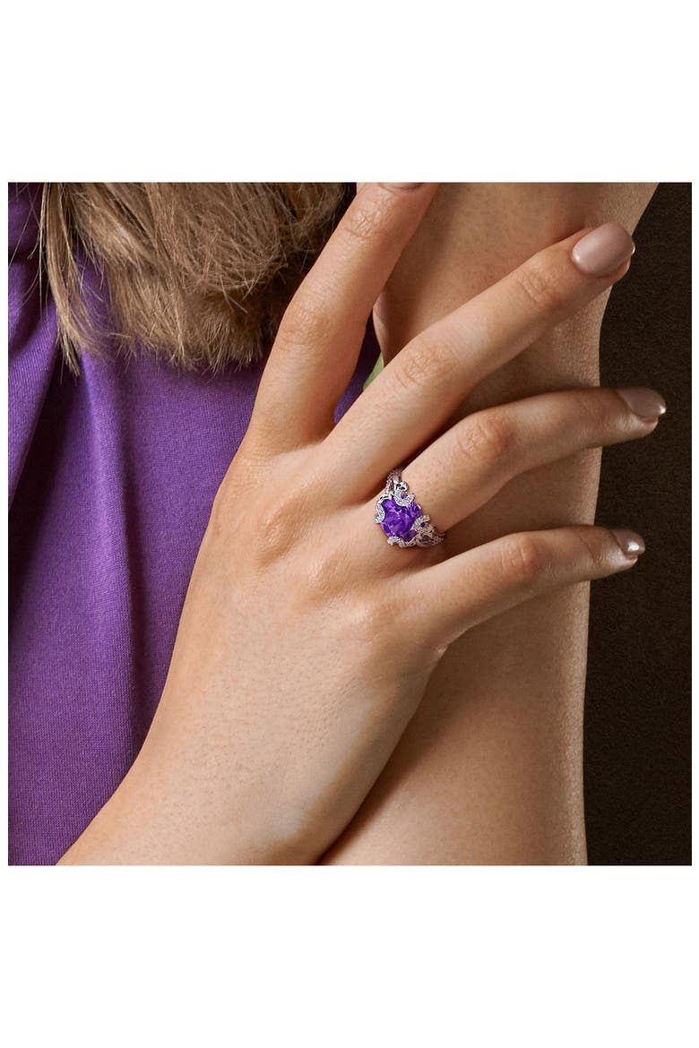 Sterling Silver Cushion Cut Amethyst & White Topaz Ring, Alternate, color, PURPLE