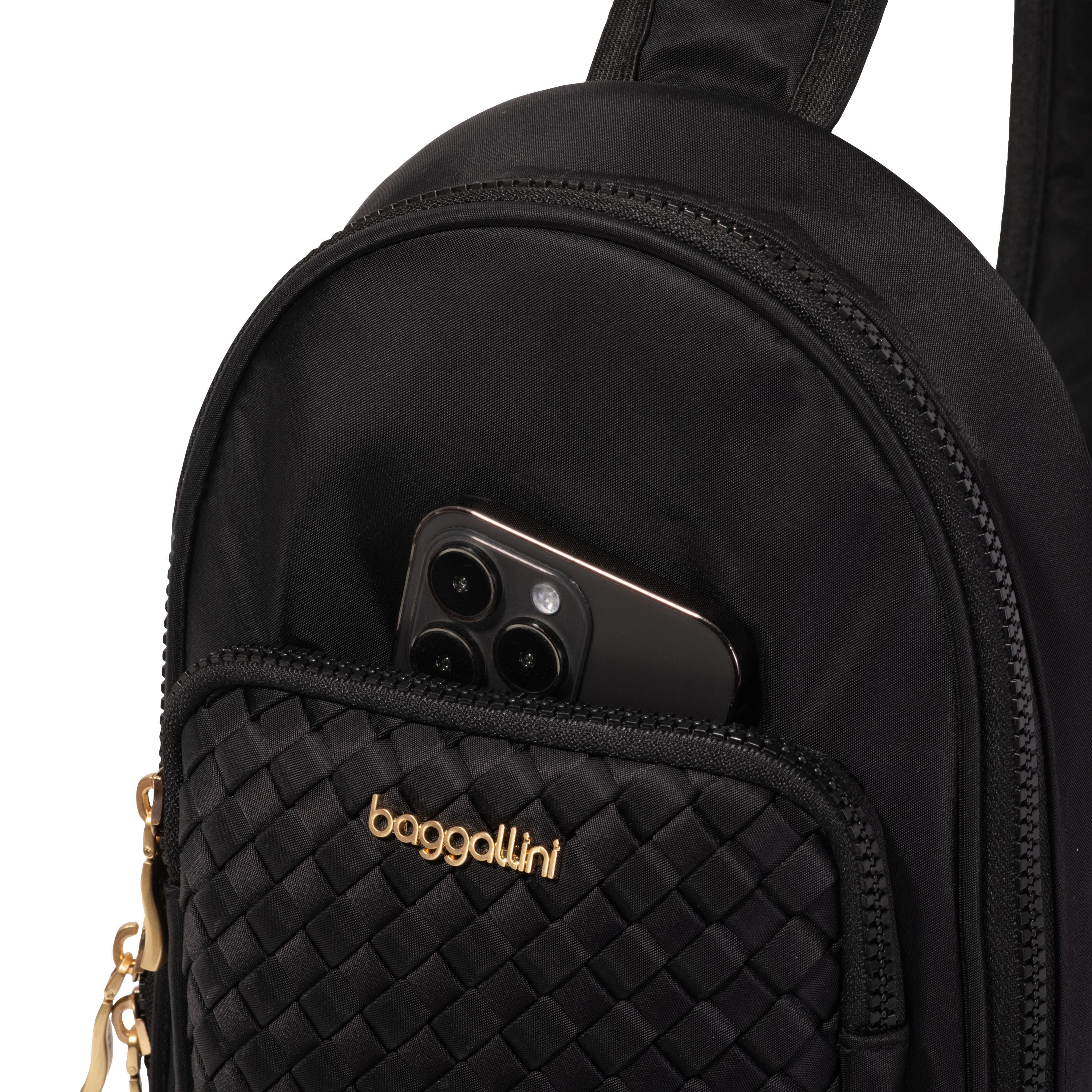 BAGGALLINI Waverly Woven Sling, Alternate, color, Black Woven Twill