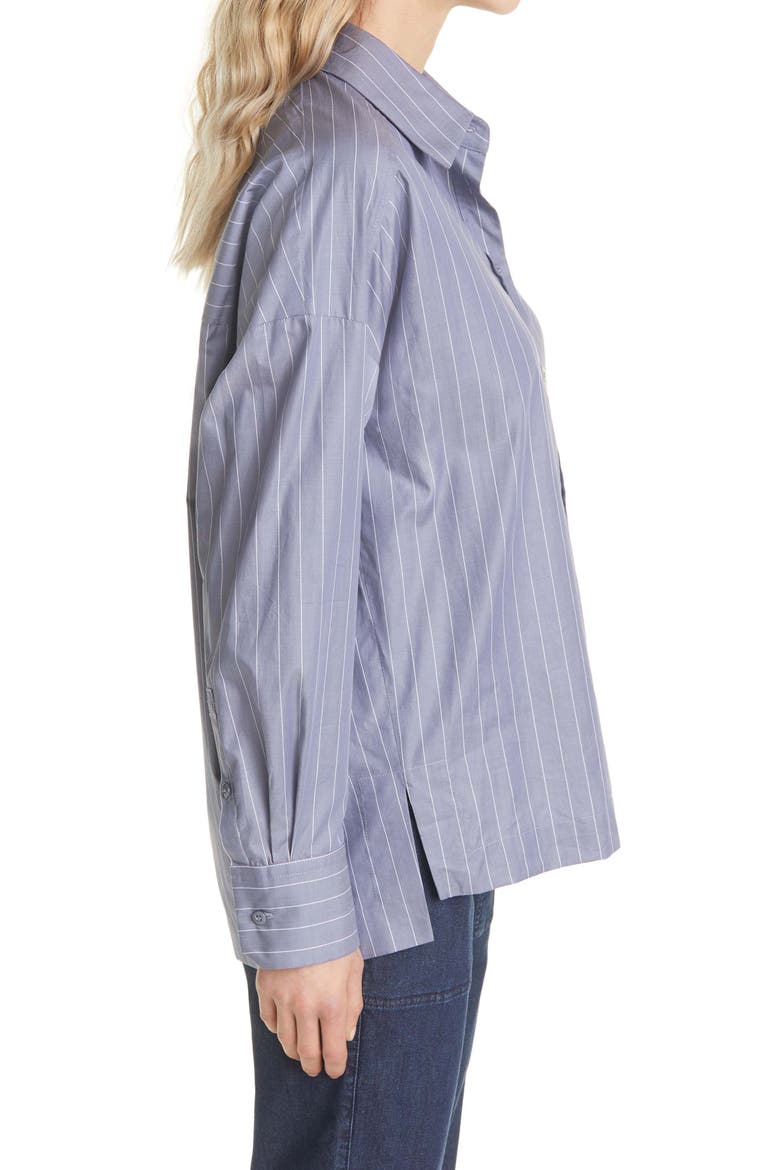 Oversize Pinstripe Button-Up Shirt, Alternate, color, CORNFLOWER BLUE