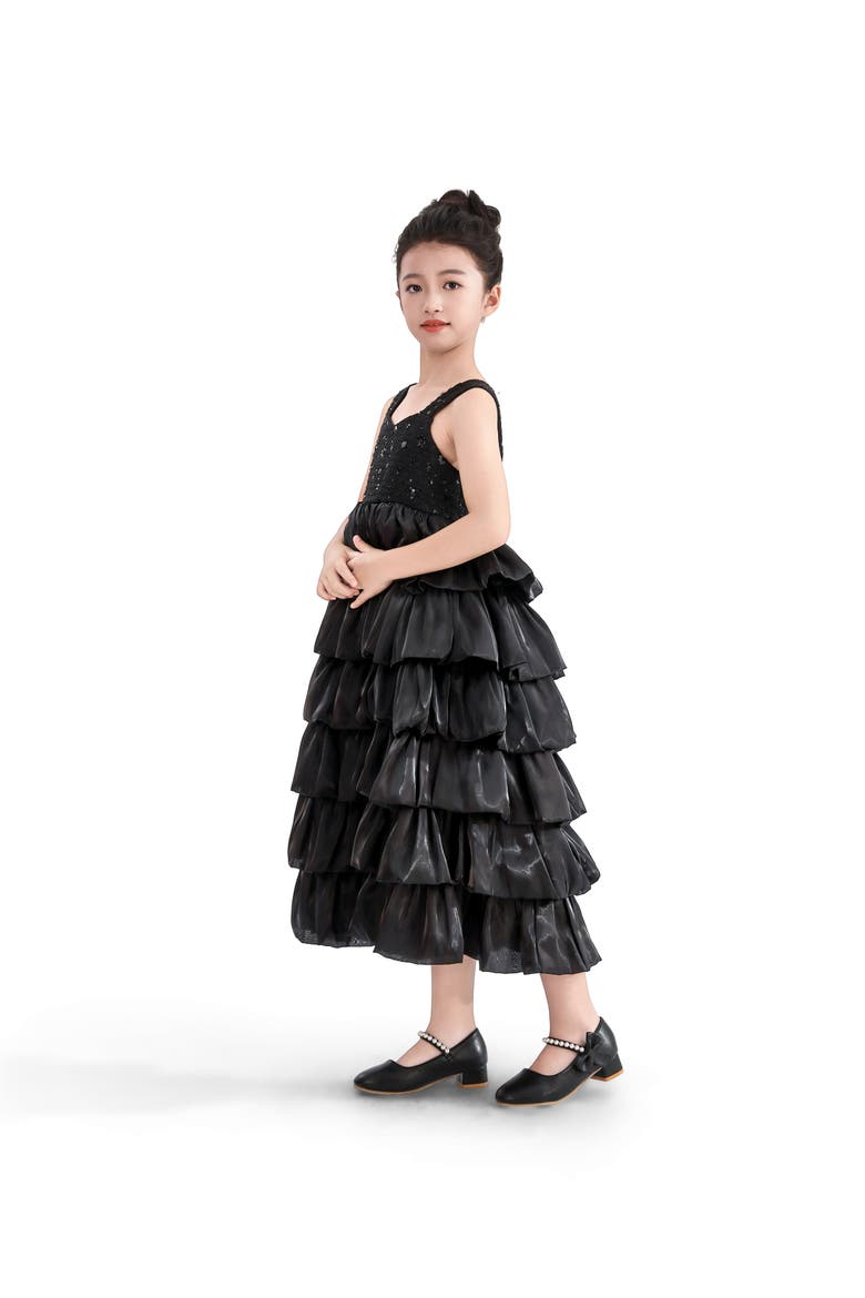 Ruffle Tiered Gala Dress, Alternate, color, Black