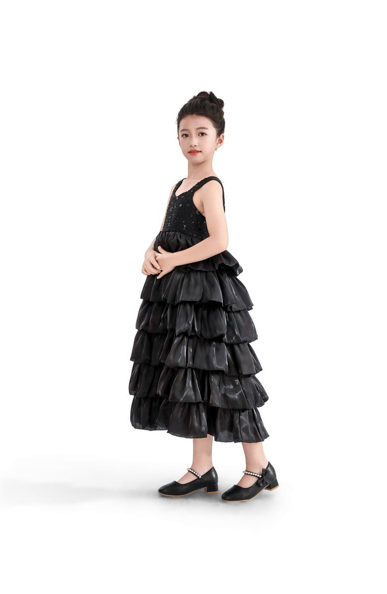 Tulleen Ruffle Tiered Gala Dress, Alternate, color, Black