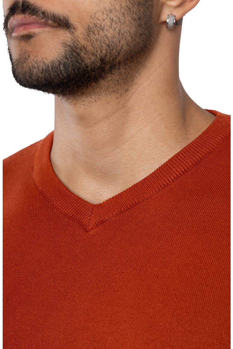 V-Neck Rib Knit Sweater, Alternate, color, BRICK