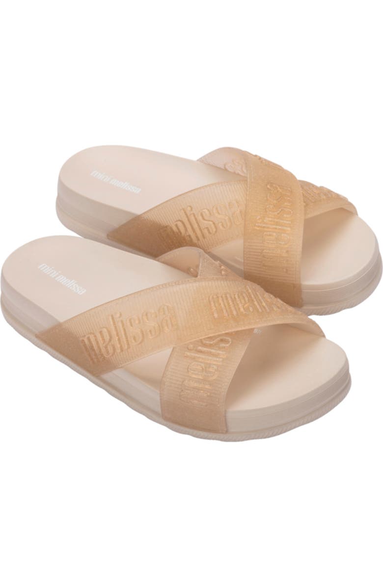 Mini Melissa Kids' Cozy Cross Strap Slide Sandal, Main, color, Beige/ Glitter