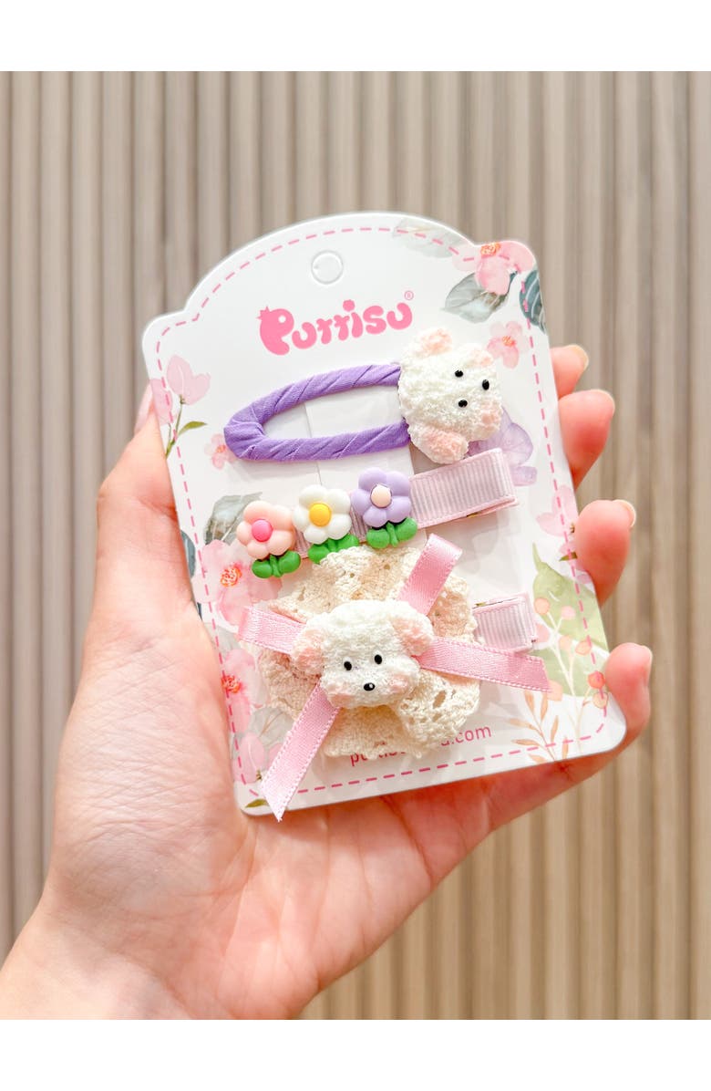 Puttisu 3pc Hair Clip Set - Puppy Blossom Pals, Alternate, color, Lilac Puppy Garden - Lavender