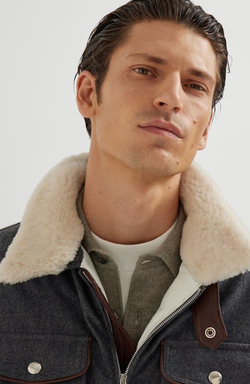 Brunello Cucinelli Shearling-collar Wool Vest In Gray