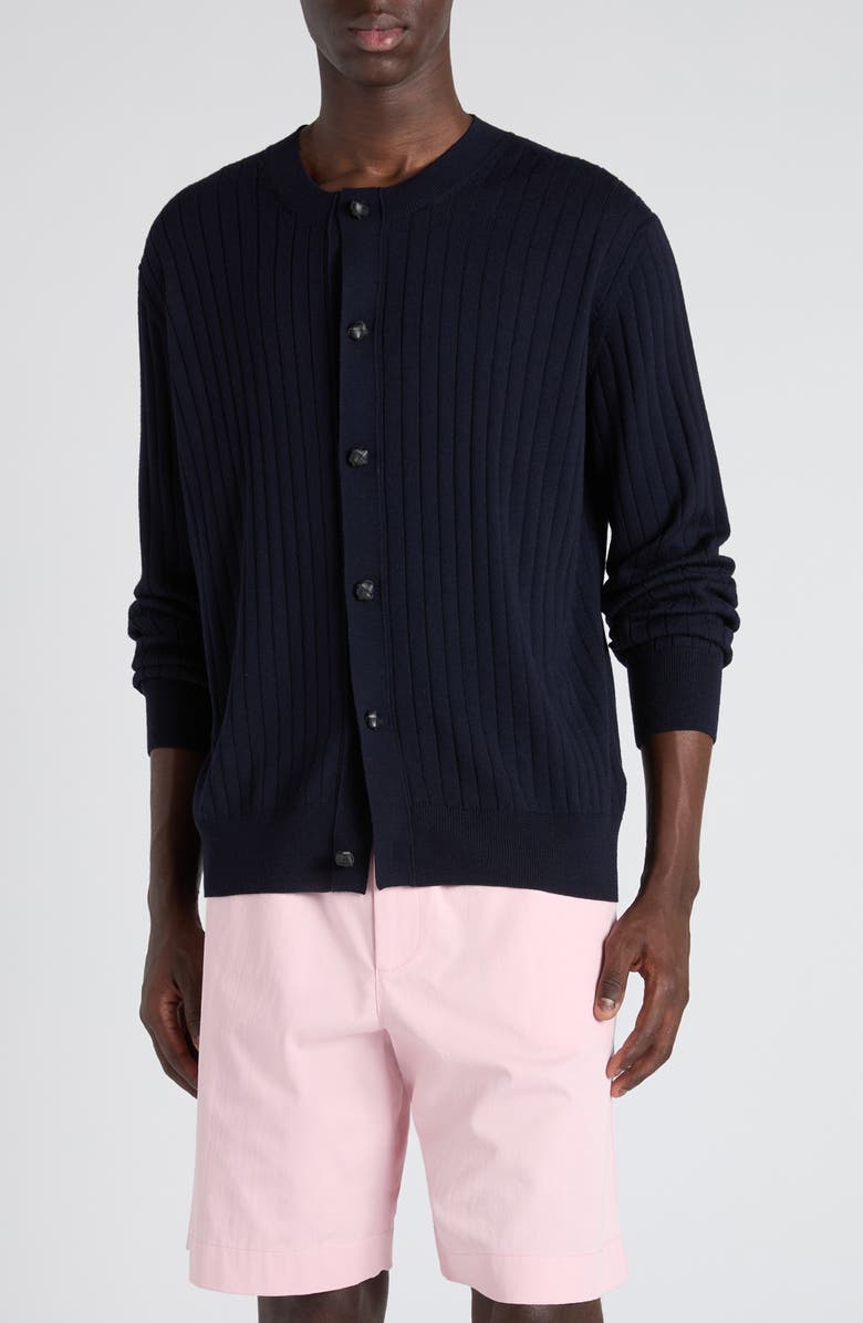 Bottega Veneta Rib Wool Cardigan, Main, color, 4140 Abyss