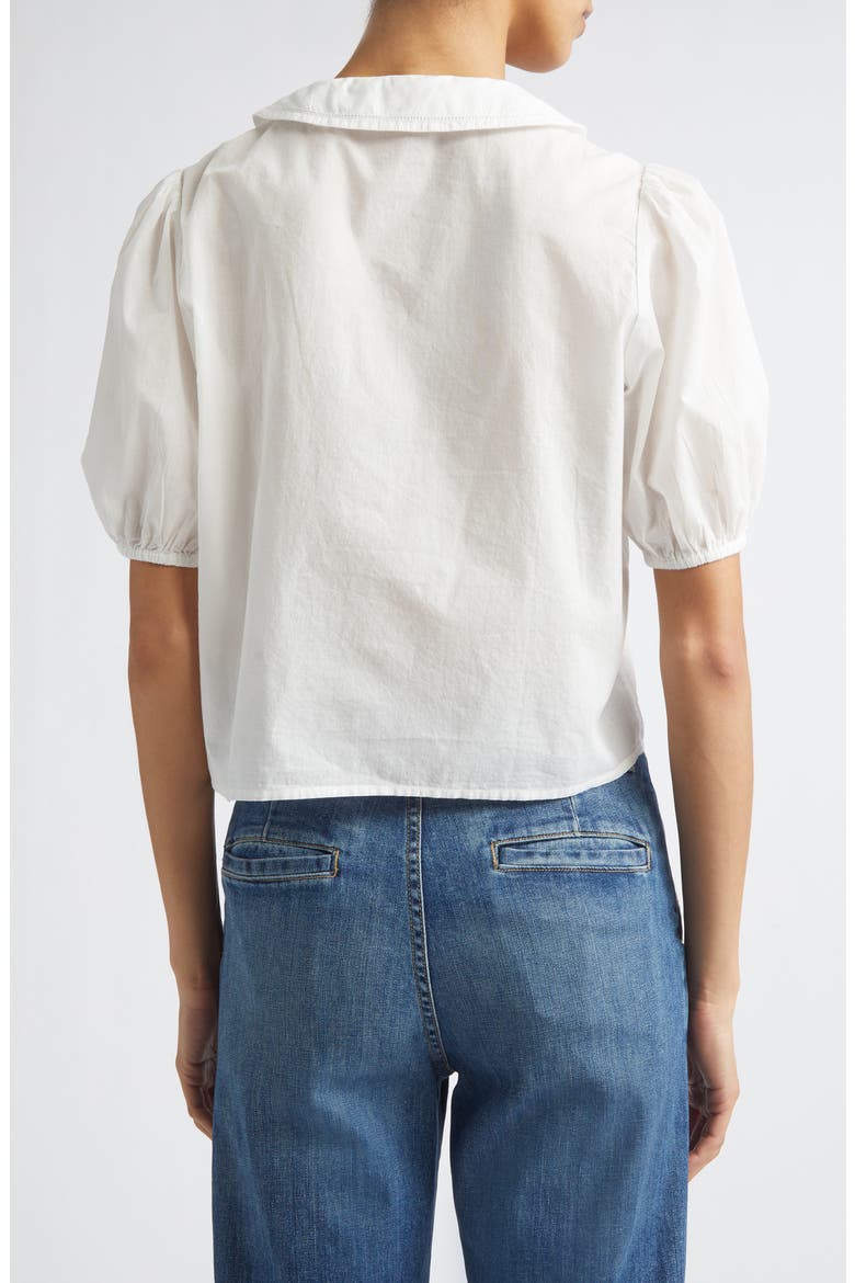 Harriet Lace Detail Elbow Sleeve Cotton Button-Up Shirt, Alternate, color, WHITE