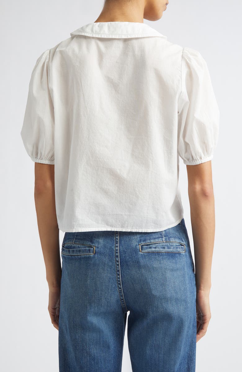 MILLE Harriet Lace Detail Elbow Sleeve Cotton Button-Up Shirt, Alternate, color, White