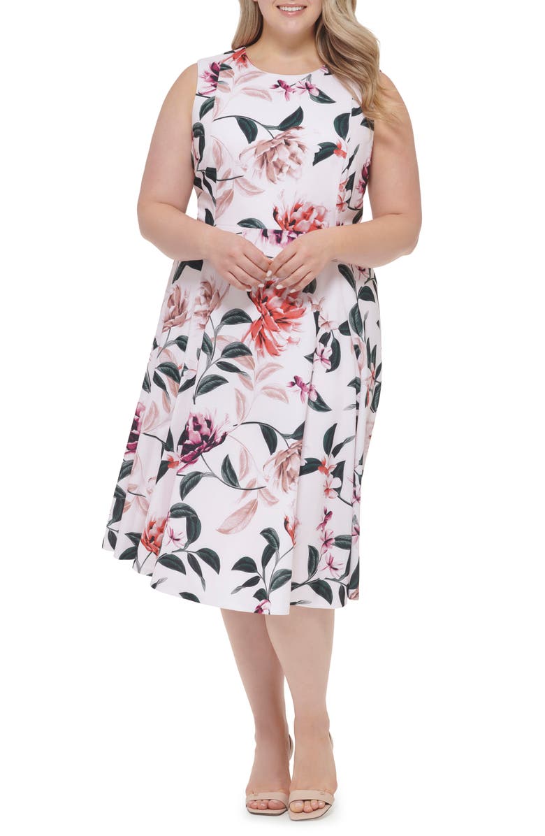 Calvin Klein Floral Midi Dress, Main, color, 
