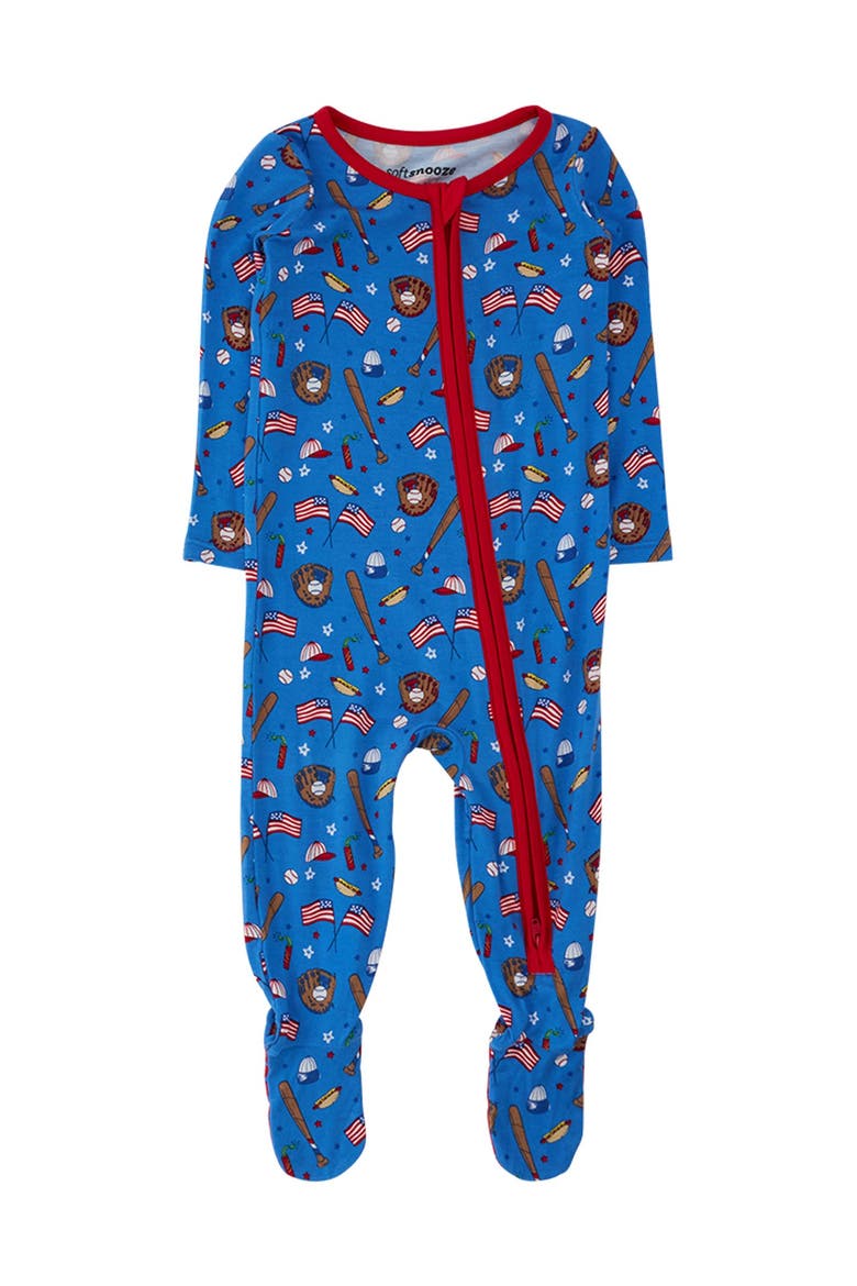 SoftSnooze Gender Inclusive One Piece Footie Pajamas, Main, color, Blue Stars & Strikes