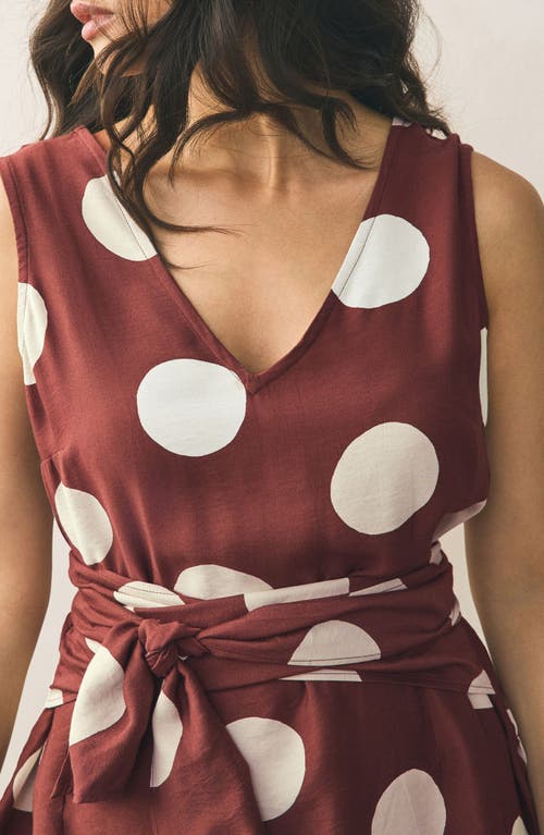 Next Polka Dot Tie Waist Jumpsuit In Brown