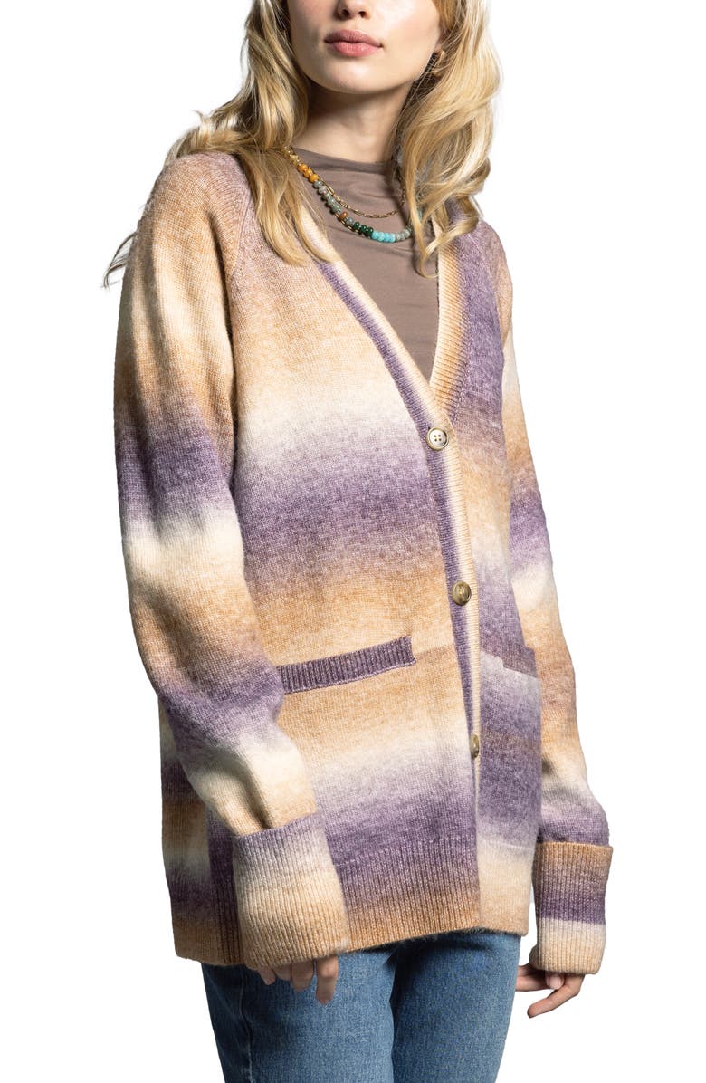 WEEKEND LOS ANGELES Niko Ombré Stripe Relaxed Cardigan, Main, color, Dark Lilac Stripe