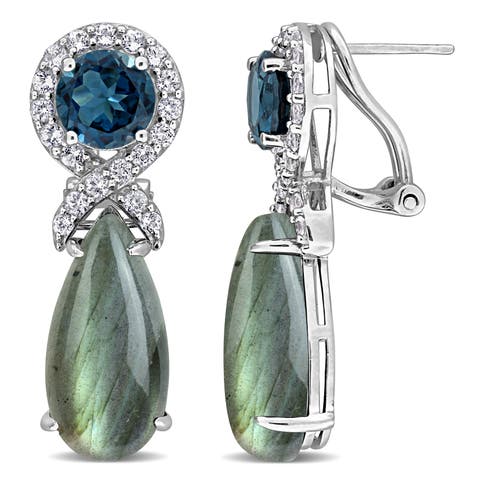 Gemstone Dangle Leverback Earrings Sterling Silver
