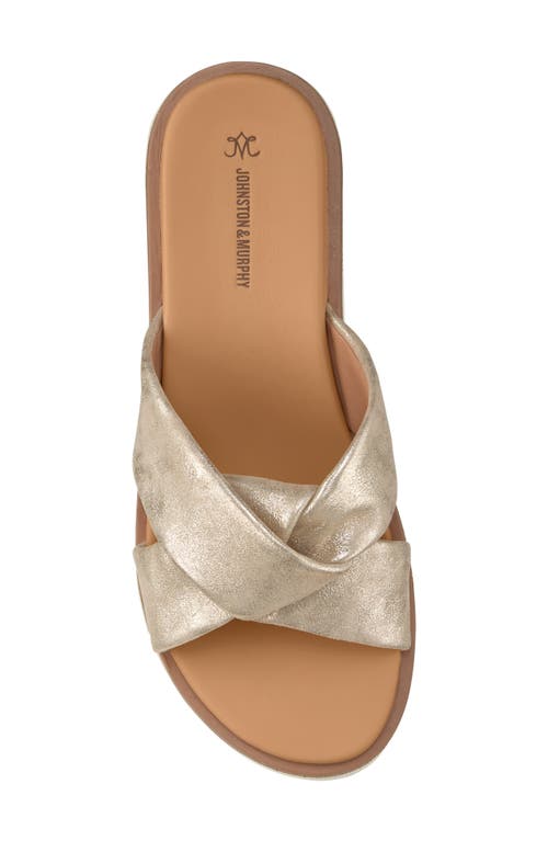 Johnston & Murphy Mitzi Knot Platform Wedge Slide Sandal In Champagne Italian Metallic