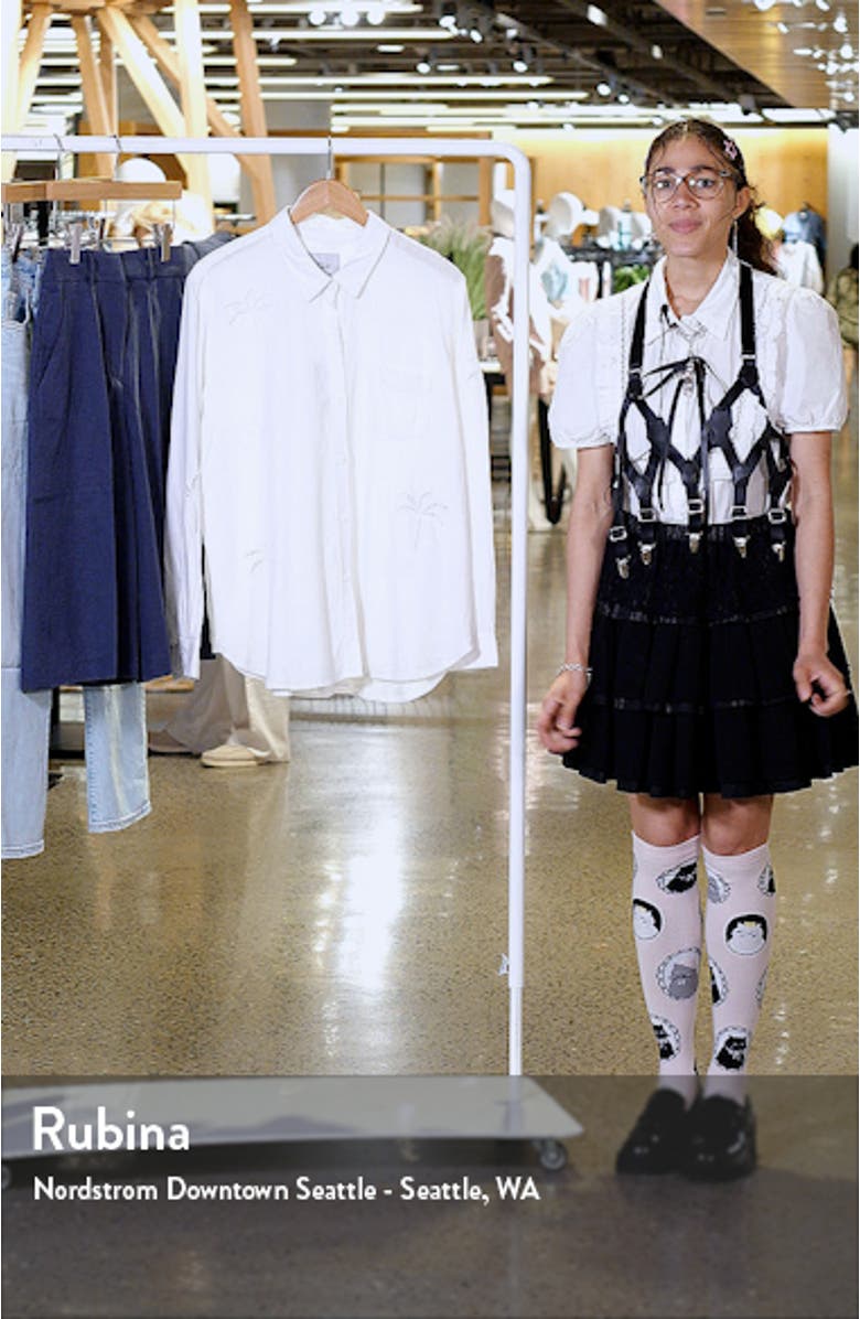 Charli Palm Eyelet Linen Blend Button-Up Shirt, sales video thumbnail