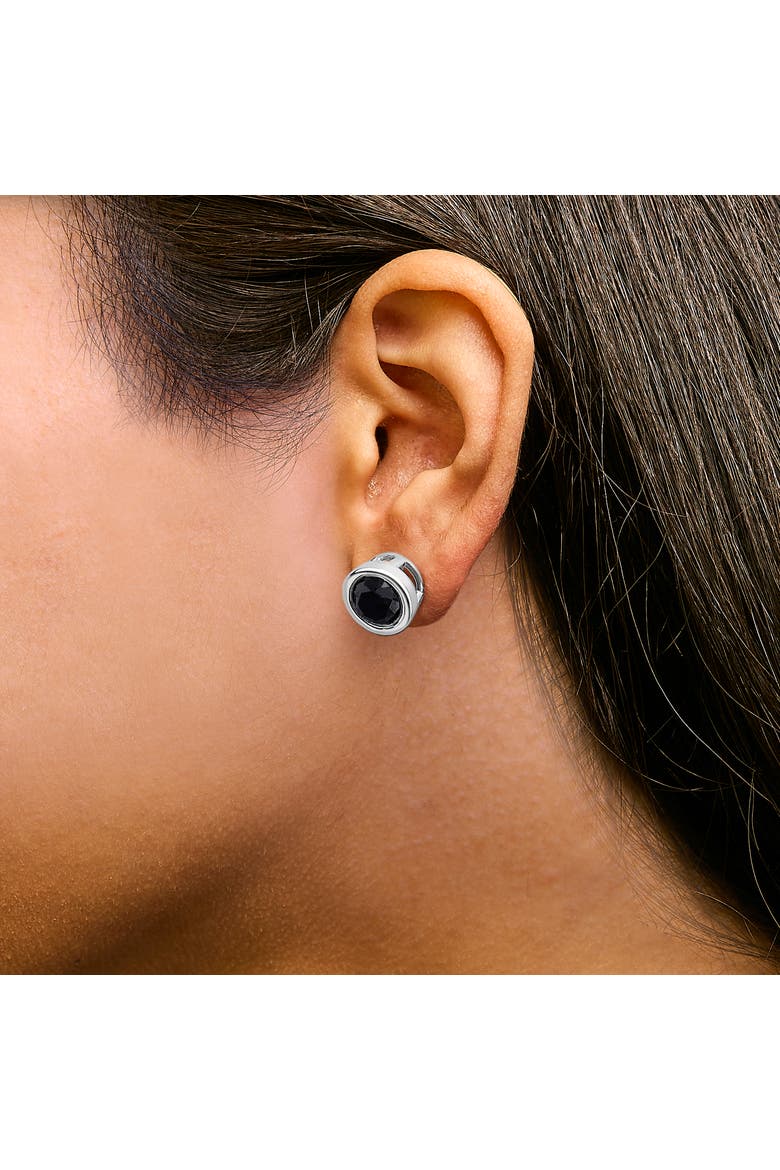 Silver 7 1/2 Ct Black Diamond Bezel- Stud Earrings with Screw Backs, Alternate, color, White