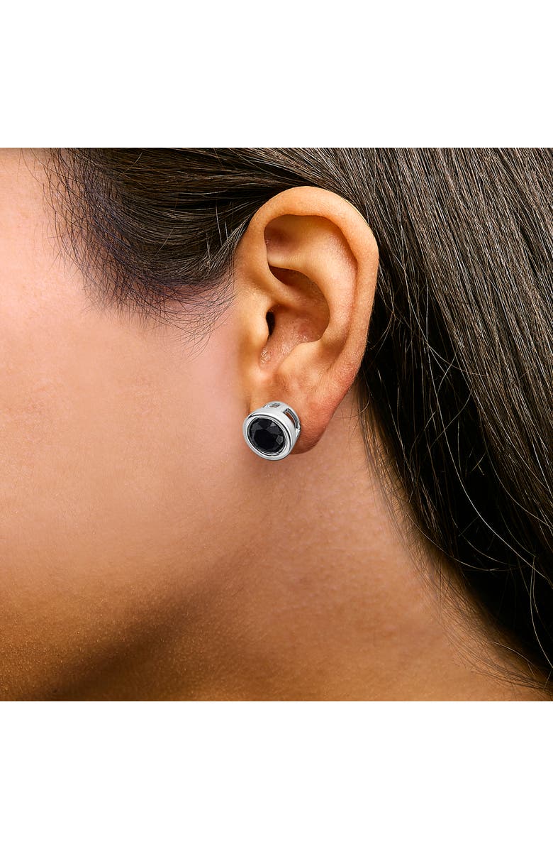 Haus of Brilliance Silver 7 1/2 Ct Black Diamond Bezel- Stud Earrings with Screw Backs, Alternate, color, White