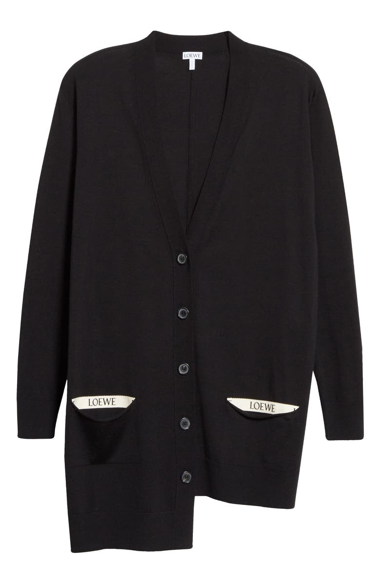 Loewe Logo Pocket Asymmetrical Wool Cardigan, Alternate, color, 