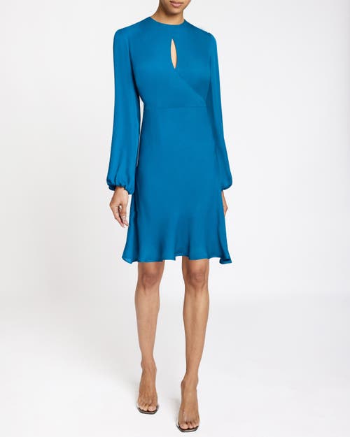 Santorelli Nola Long Sleeve Keyhole Knee-length Dress In Silk Georgette In Aquamarine