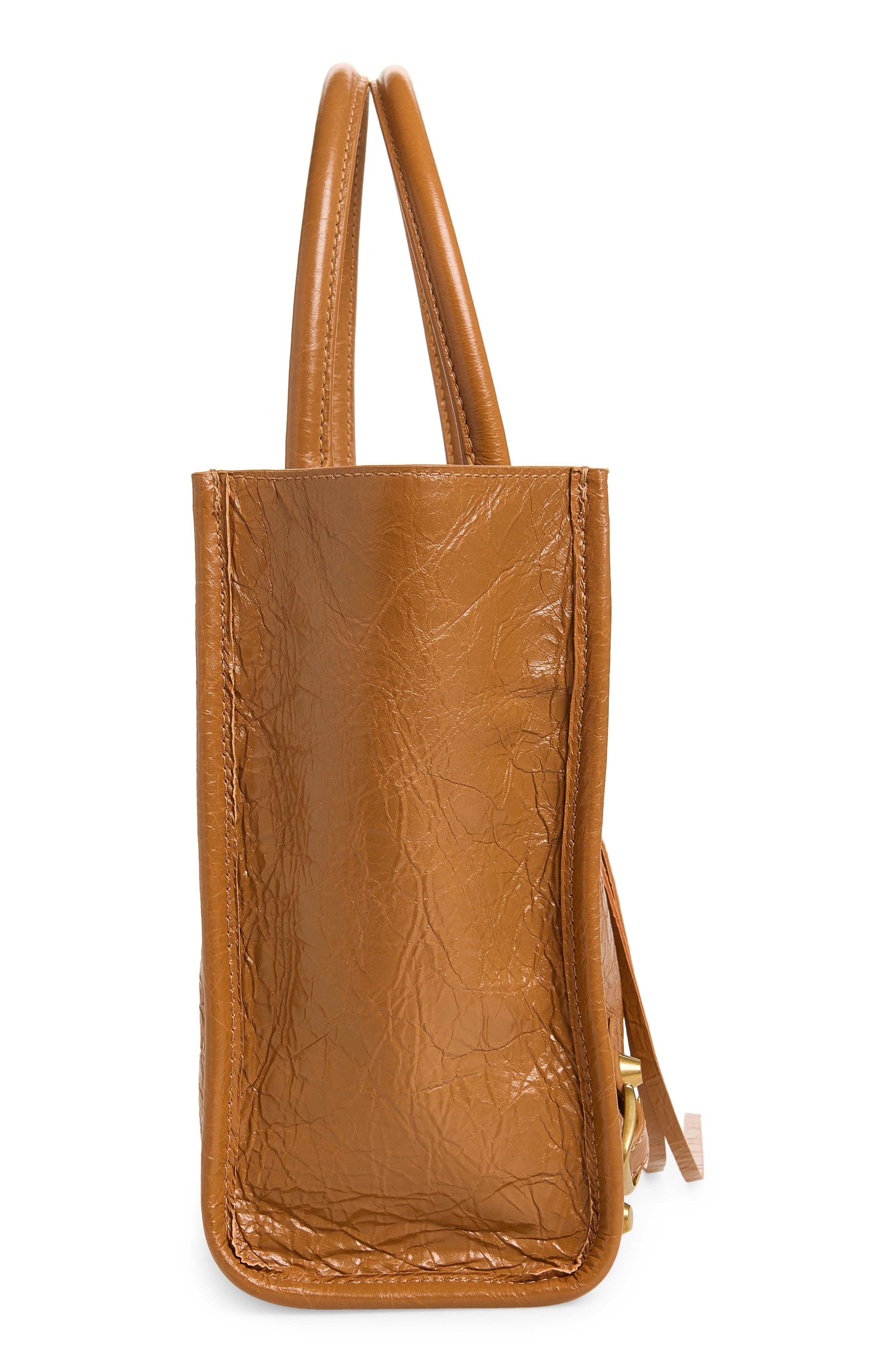 Balenciaga Mini Le City Crinkle Leather Top Handle Bag, Alternate, color, 2630 Camel