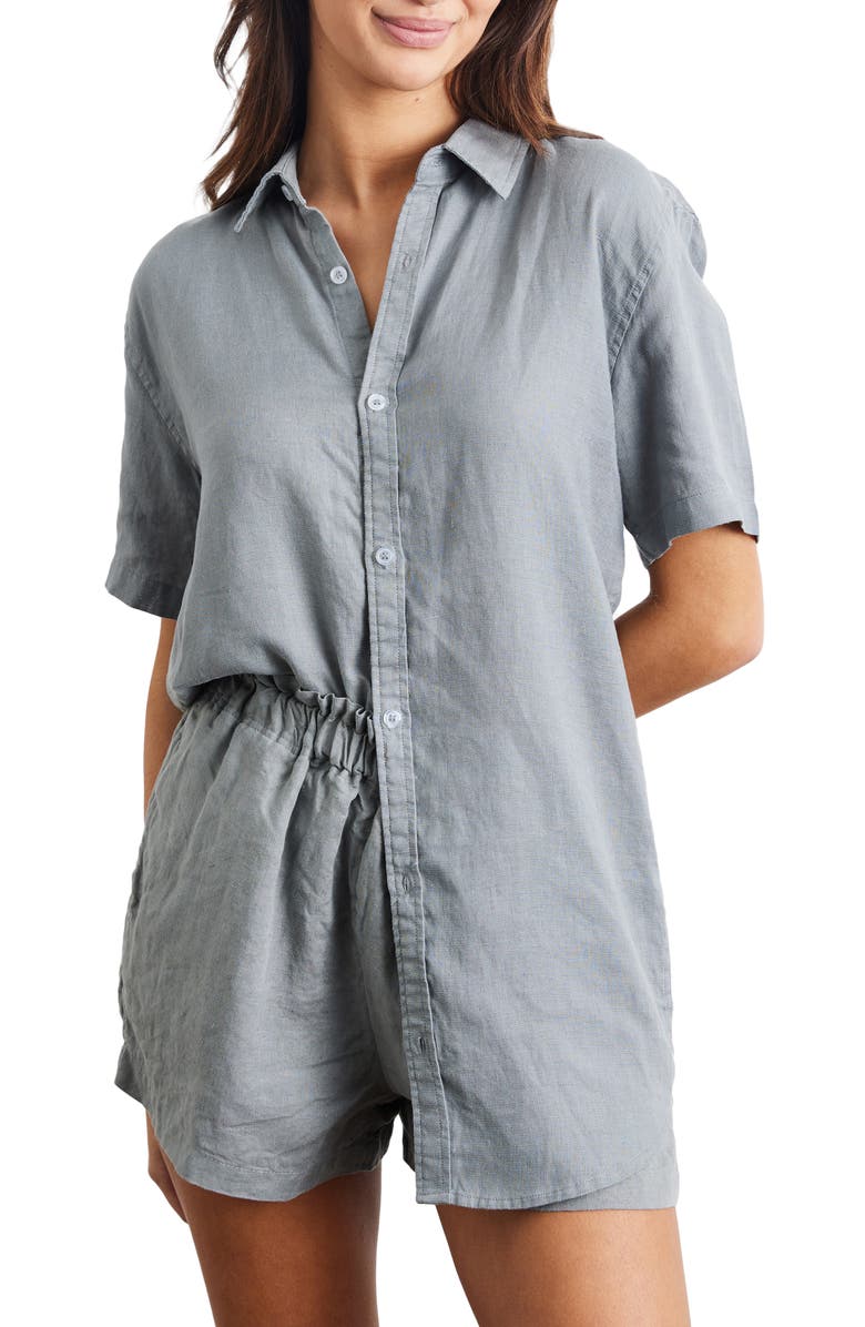 Bed Threads Short Sleeve Linen Button-Up Shirt, Main, color, 