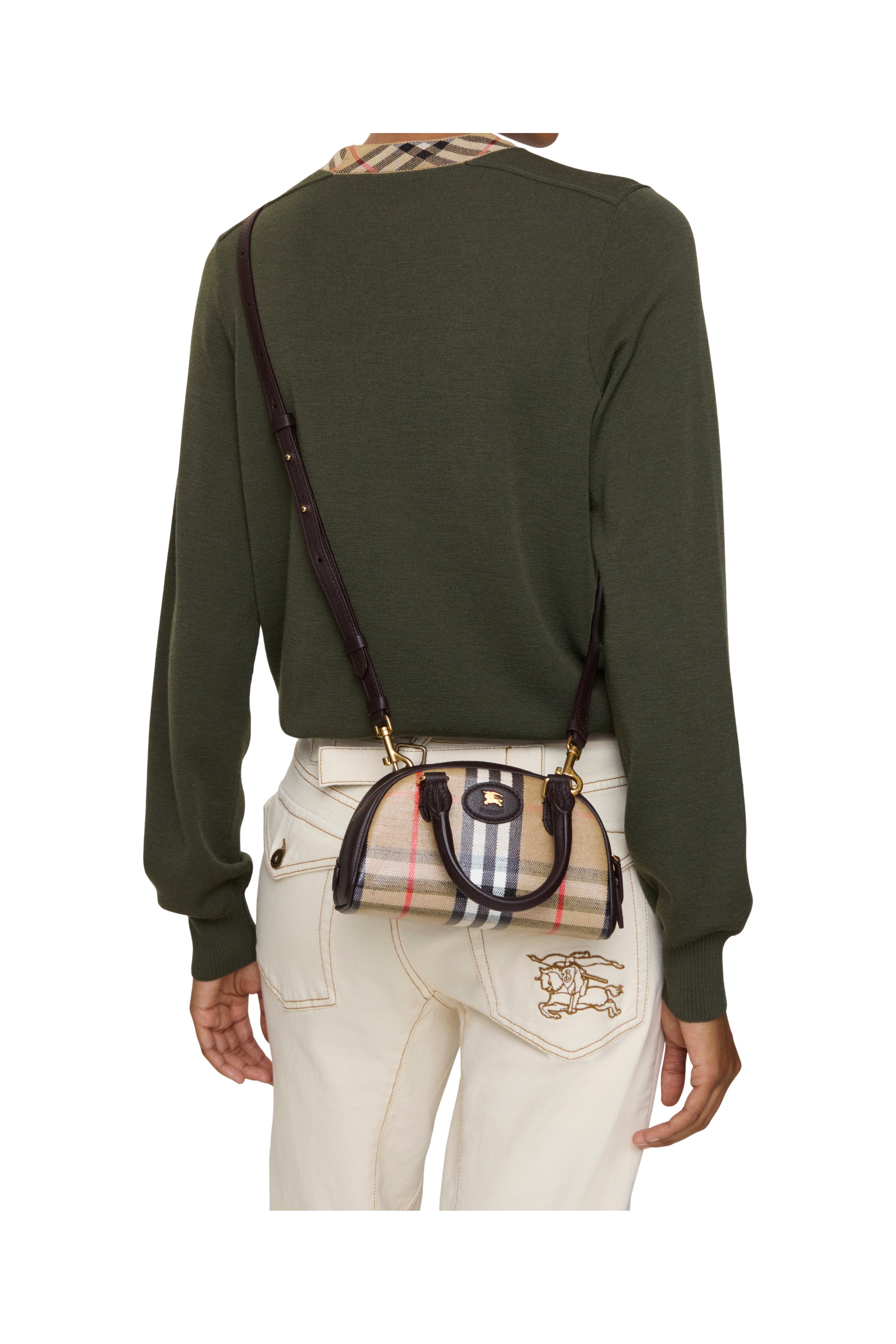 Burberry Mini Highlands Bowling Bag, Alternate, color, Sand Beige