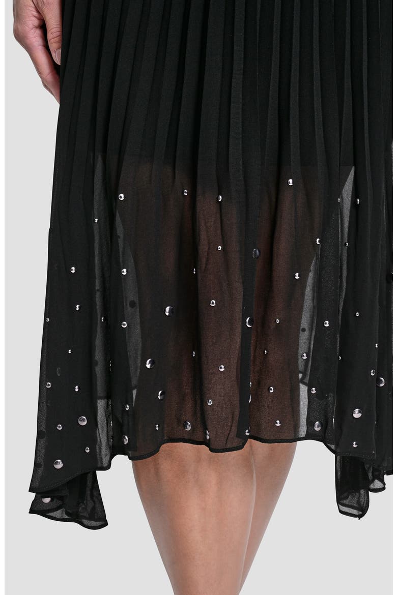 Studded Pleated Chiffon Midi Skirt, Alternate, color, BLACK