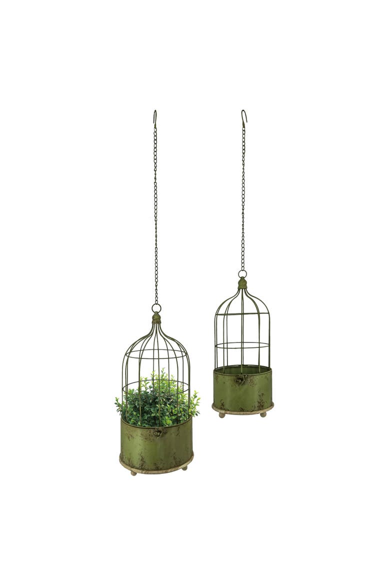 Metal 20.5 in. Bronze Hanging Cage Planters Set of 2, Main, color, Green