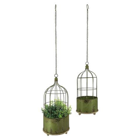 Metal 20.5 in. Bronze Hanging Cage Planters Set of 2