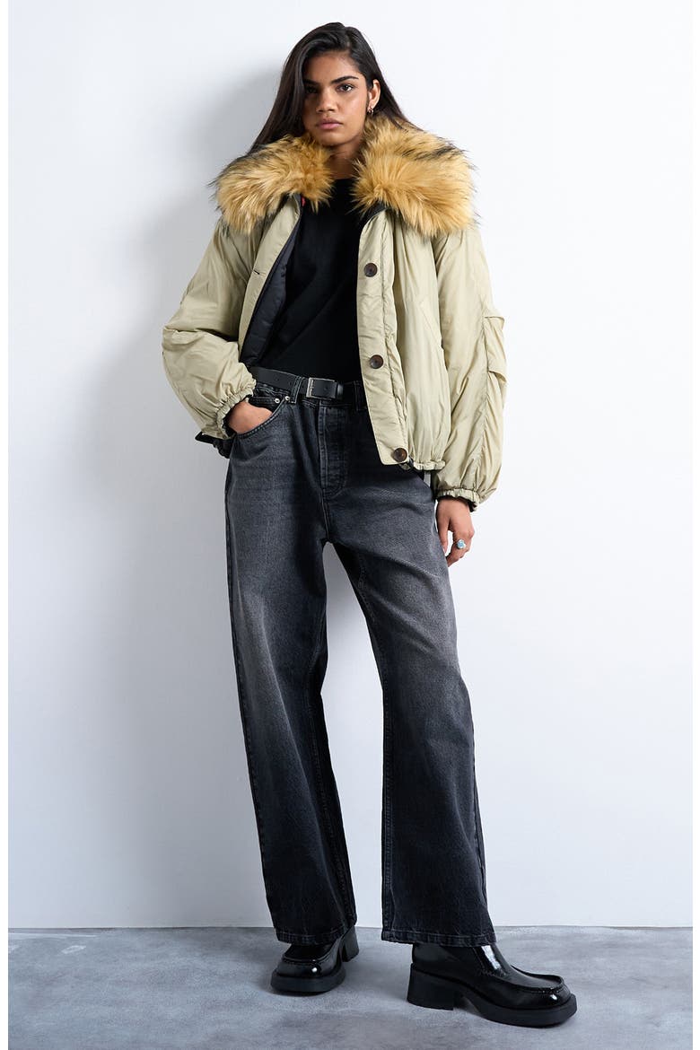 Reversible Bomber Jacket with Faux Fur Collar, Alternate, color, MEDIUM GREEN