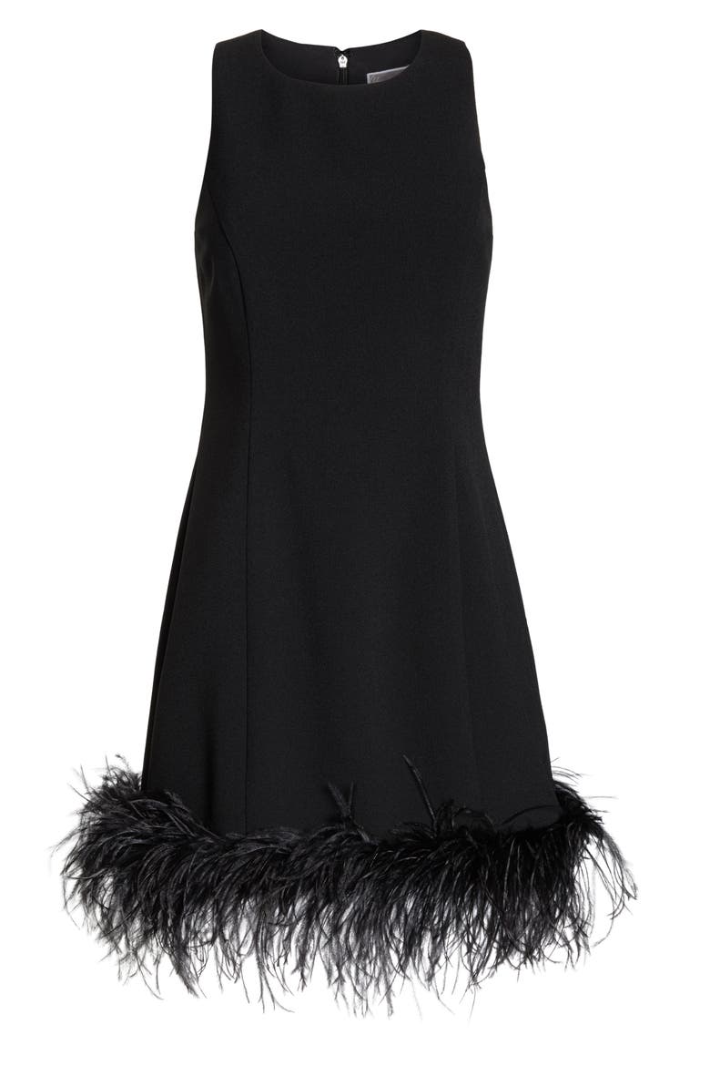 Feather Hem Sheath Dress, Alternate, color, BLACK